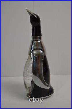 Vintage MCM Penguin Decanter Japan 12 Glass & Chrome Musical Decanter WORKS