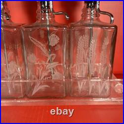 Vintage MCM Pump Liquor Dispenser Glass Decanter Set Lucite Tray 4 bottles