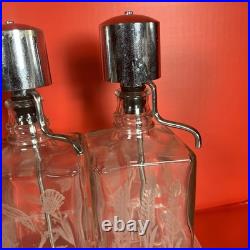 Vintage MCM Pump Liquor Dispenser Glass Decanter Set Lucite Tray 4 bottles