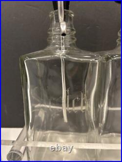 Vintage MCM Pump Liquor Dispenser Glass Decanter Set Lucite Tray 4 bottles