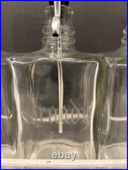 Vintage MCM Pump Liquor Dispenser Glass Decanter Set Lucite Tray 4 bottles