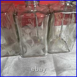Vintage MCM Pump Liquor Dispenser Glass Decanter Set Lucite Tray 4 bottles