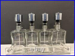 Vintage MCM Pump Liquor Dispenser Glass Decanter Set Lucite Tray 4 bottles