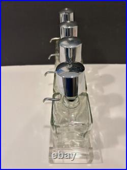 Vintage MCM Pump Liquor Dispenser Glass Decanter Set Lucite Tray 4 bottles