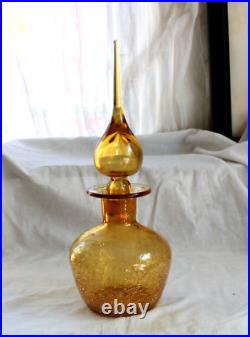 Vintage MCM Rainbow Amberina Crackle Glass Decanter bottle large flame stopper