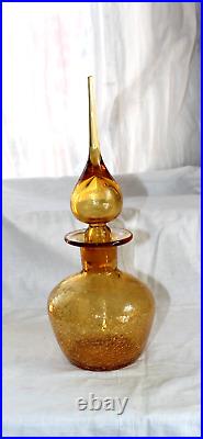 Vintage MCM Rainbow Amberina Crackle Glass Decanter bottle large flame stopper