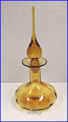 Vintage MCM Rainbow Art Glass Amber Hancock Glass Decanter 12