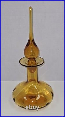 Vintage MCM Rainbow Art Glass Amber Hancock Glass Decanter 12