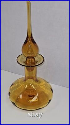Vintage MCM Rainbow Art Glass Amber Hancock Glass Decanter 12