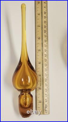 Vintage MCM Rainbow Art Glass Amber Hancock Glass Decanter 12