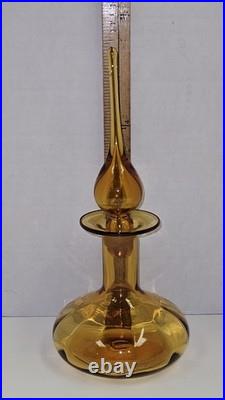 Vintage MCM Rainbow Art Glass Amber Hancock Glass Decanter 12