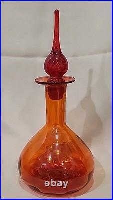 Vintage MCM Rainbow Art Glass Decanter Flaming Stopper Teardrop Design 12,5