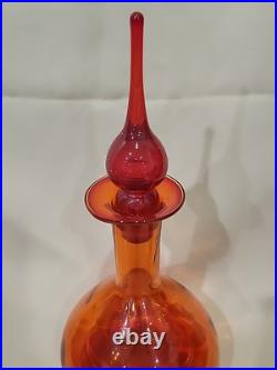 Vintage MCM Rainbow Art Glass Decanter Flaming Stopper Teardrop Design 12,5