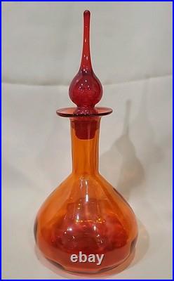 Vintage MCM Rainbow Art Glass Decanter Flaming Stopper Teardrop Design 12,5
