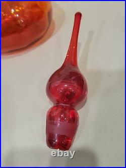 Vintage MCM Rainbow Art Glass Decanter Flaming Stopper Teardrop Design 12,5