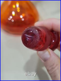 Vintage MCM Rainbow Art Glass Decanter Flaming Stopper Teardrop Design 12,5