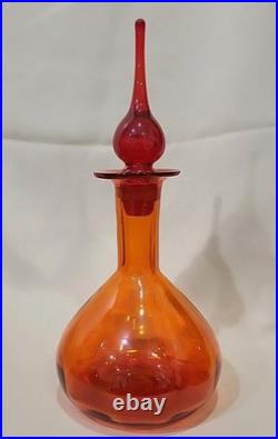 Vintage MCM Rainbow Art Glass Decanter Flaming Stopper Teardrop Design 12,5