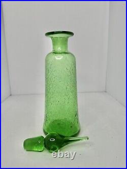 Vintage MCM Rainbow Glass 14 Emerald Green Crackle Glass Decanter Withstopper