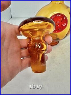 Vintage MCM Rainbow Glass Duo Tone Amber/Red Medallion Decanter WithStopper