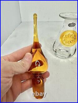 Vintage MCM Rainbow Glass Duo Tone Clear/Amber Decanter WithStopper & Label