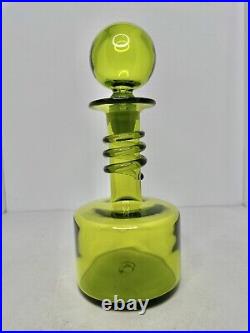 Vintage MCM Rainbow Glass Green Spiral Neck Decanter Withstopper Stunning