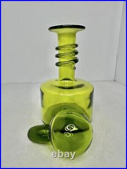 Vintage MCM Rainbow Glass Green Spiral Neck Decanter Withstopper Stunning