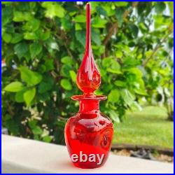 Vintage MCM Rainbow Glass Ruby Red Amberina Dimple Decanter Genie Bottle Vase