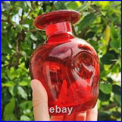 Vintage MCM Rainbow Glass Ruby Red Amberina Dimple Decanter Genie Bottle Vase