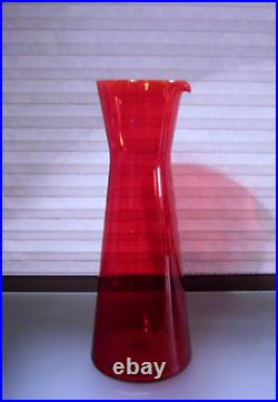 Vintage MCM Scandinavian Red Glass Decanter Glasses Set Kaj Franck