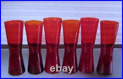 Vintage MCM Scandinavian Red Glass Decanter Glasses Set Kaj Franck