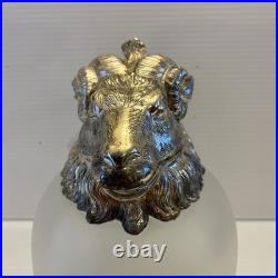Vintage MCM Silverplate Rams Head Frosted Glass Decanter Pitcher Aries