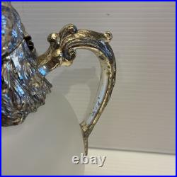 Vintage MCM Silverplate Rams Head Frosted Glass Decanter Pitcher Aries