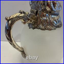 Vintage MCM Silverplate Rams Head Frosted Glass Decanter Pitcher Aries