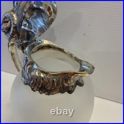 Vintage MCM Silverplate Rams Head Frosted Glass Decanter Pitcher Aries