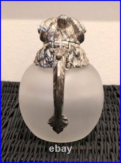 Vintage MCM Silverplate Rams Head Frosted Glass Decanter Pitcher Aries NICE