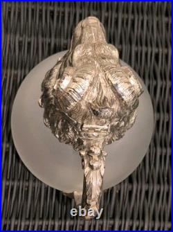 Vintage MCM Silverplate Rams Head Frosted Glass Decanter Pitcher Aries NICE