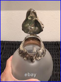 Vintage MCM Silverplate Rams Head Frosted Glass Decanter Pitcher Aries NICE