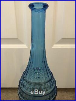 Vintage MCM Tall Aqua Genie Bottle Decanter, Diamond Pattern Unique