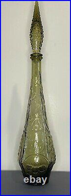 Vintage MCM Tall Green Empoli Grapes Cherry Genie Bottle Decanter Flame Stopper