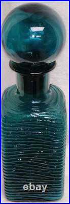 Vintage MCM Teal Square Bottle Decanter Empoli Ribbed Spherical Glass Stopper Vintage MCM Teal Square Bottle Decanter Empoli Ribbed Spherical Glass Stopper