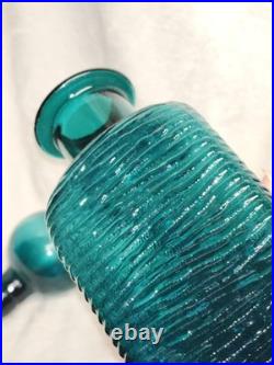 Vintage MCM Teal Square Bottle Decanter Empoli Ribbed Spherical Glass Stopper Vintage MCM Teal Square Bottle Decanter Empoli Ribbed Spherical Glass Stopper