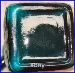 Vintage MCM Teal Square Bottle Decanter Empoli Ribbed Spherical Glass Stopper