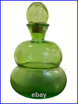 Vintage MCM Unique Large Green Glass Bottle Decanter Decorative