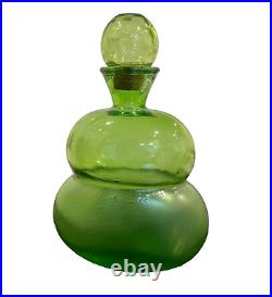 Vintage MCM Unique Large Green Glass Bottle Decanter Decorative