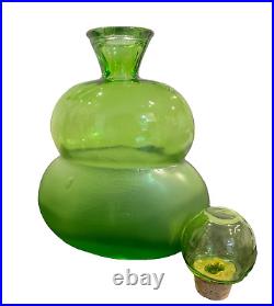 Vintage MCM Unique Large Green Glass Bottle Decanter Decorative