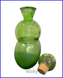 Vintage MCM Unique Large Green Glass Bottle Decanter Decorative