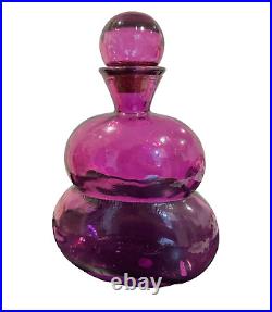 Vintage MCM Unique Large Purple Glass Bottle Decanter Decorative