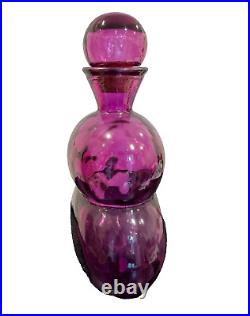 Vintage MCM Unique Large Purple Glass Bottle Decanter Decorative