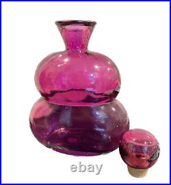 Vintage MCM Unique Large Purple Glass Bottle Decanter Decorative