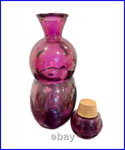 Vintage MCM Unique Large Purple Glass Bottle Decanter Decorative